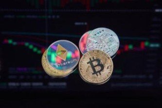 A solar farm powering a Bitcoin mining operation, representing sustainable energy use